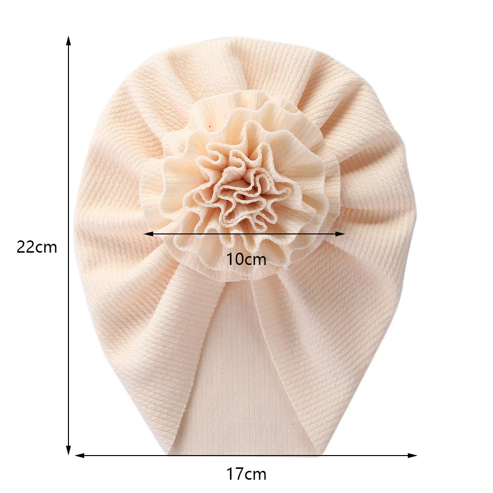 Flower Ribbed Turban Baby Hats