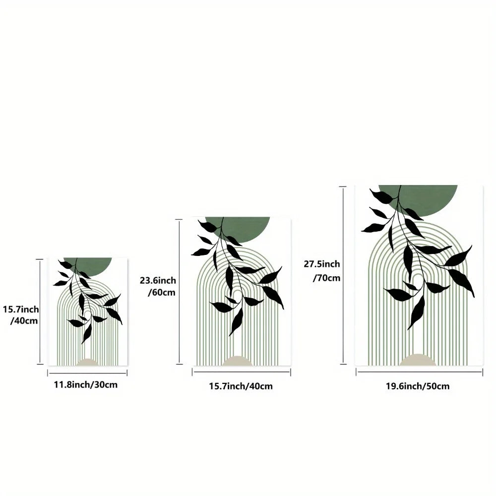 3pcs Sage Green Boho Wall Art Green Black Beige Abstract Mid-Century Poster Modern Botanical Living Room Bedroom Wall Decoration