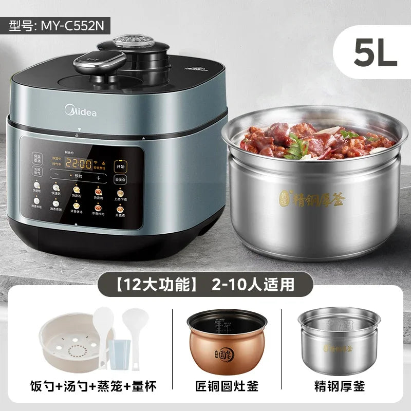 220V Midea Electric Pressure Cooker Stainless Steel Dual Pot Smart Multicooker for Home Kitchen DW