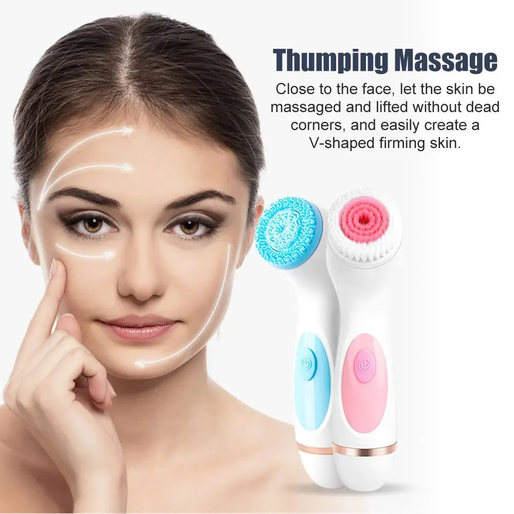 3 in 1 Electric Facial Cleansing Brush Silicone Rotating Face cleanser Brush Deep Cleaning brush Waterproof Facial Massager