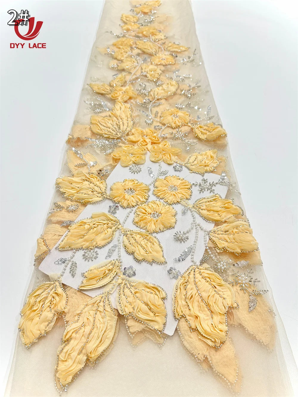 5 Yards African Lace Fabric 2025 High Quality French 3D Flower Sequins Embroidery Beads Tulle Lace Fabric For Party Dress