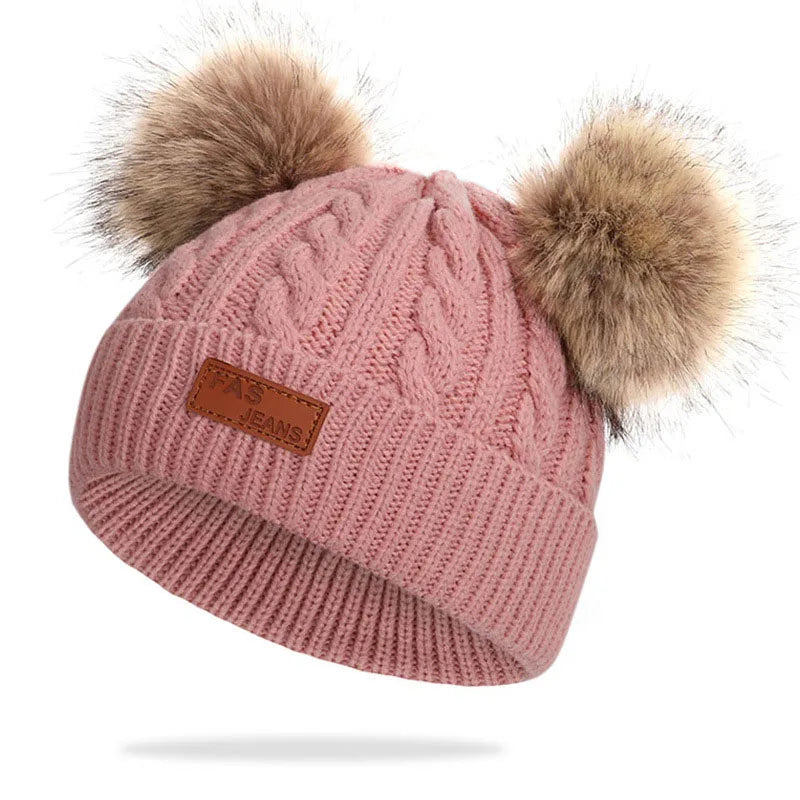 Cute Double Wool Pompom Baby Hat