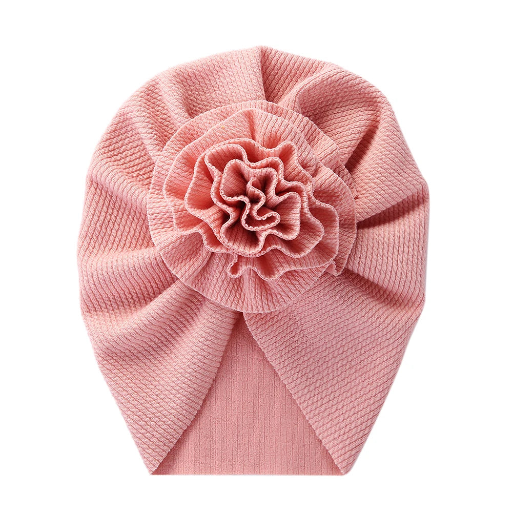 Flower Ribbed Turban Baby Hats