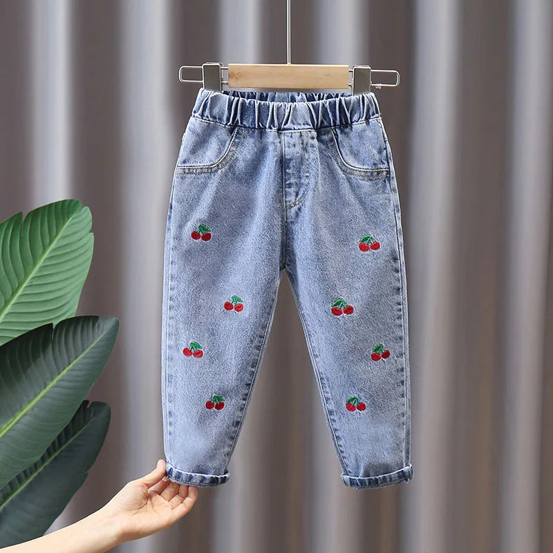 Floral Cartoon Graffiti Painting Print Denim Pants