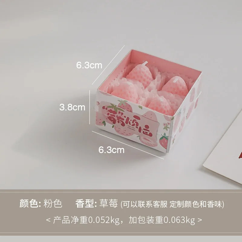 4pcs/1pc Strawberry Candles Soy Wax Aromatherapy Scented Fruit Candles Birthday Cake Topper Party Home Decoration Room Accessory