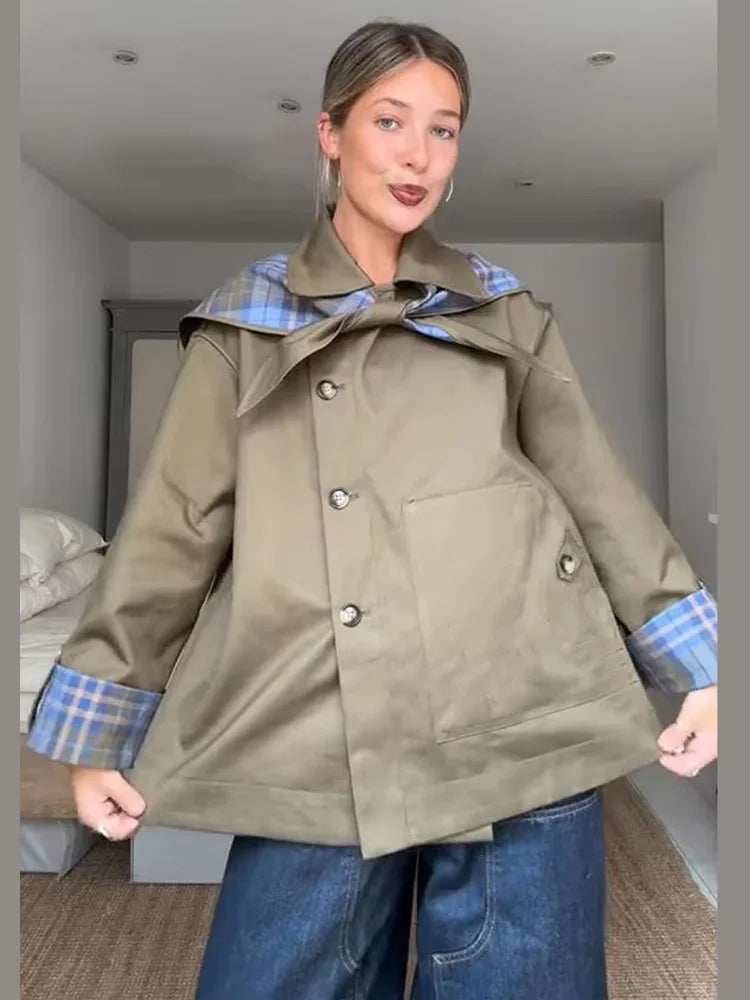 Vintage Plaid Reversible Two-Way Coat Jacket