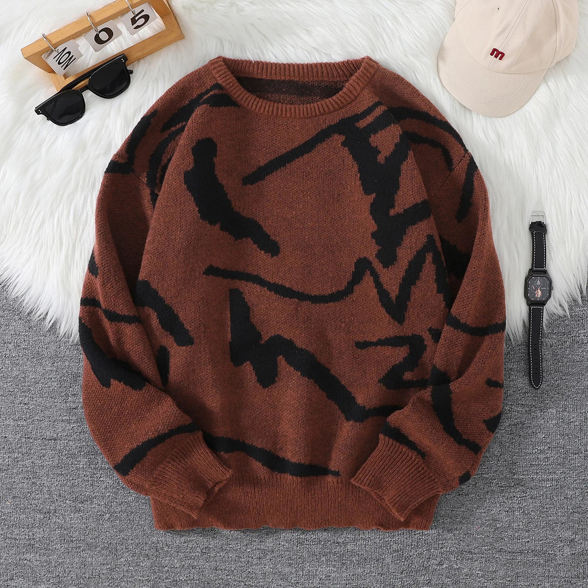 New Popular Graffiti Jacquard Pattern Sweater
