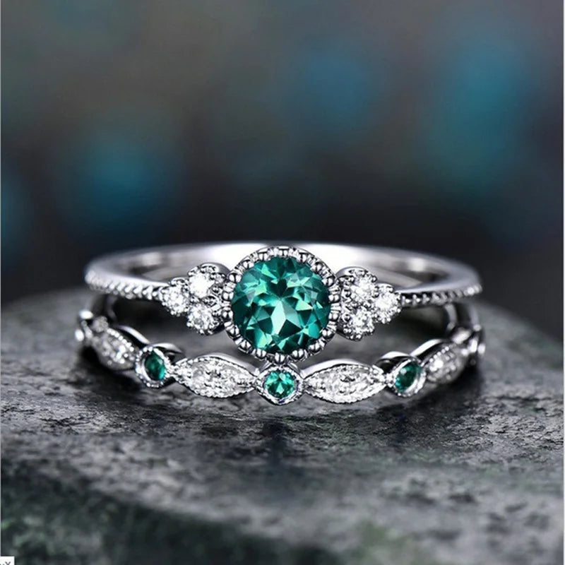 Ring Set with Emerald Zircon Crystals