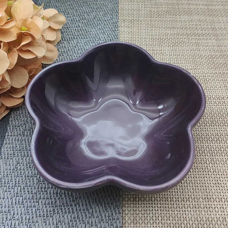 5 Inch Creative Flower Ceramic Bowl Small Deep Dish Solid Color Ceramic Bowl Small Dish Dip Dish Home Kitchen Supplies Gift
