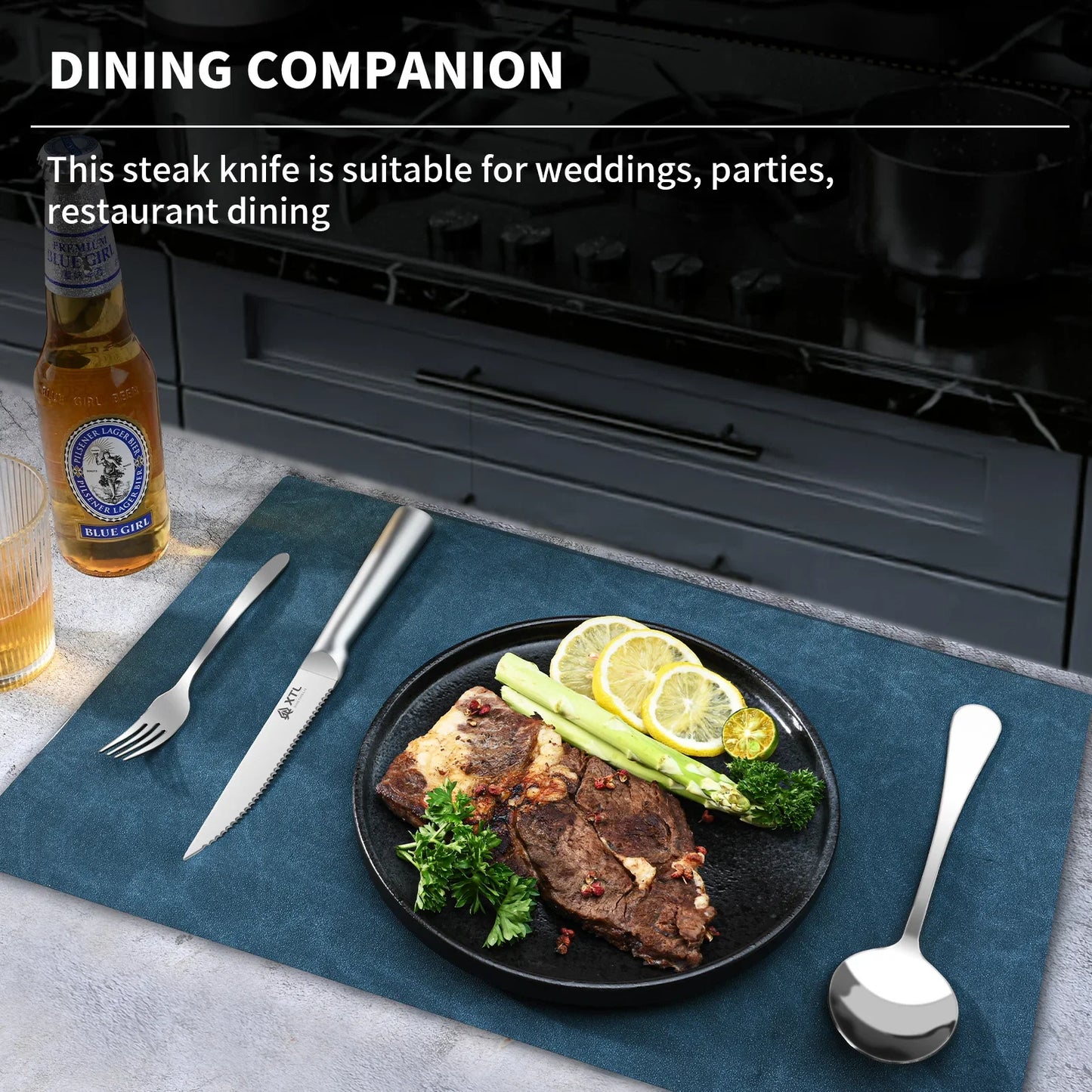 Steak Knife Cutlery Set - Knife, Fork and Spoon Set - Seiko Home Stainless Steel serrated steak cut - Kitchen Knife 4/6/8/pcs