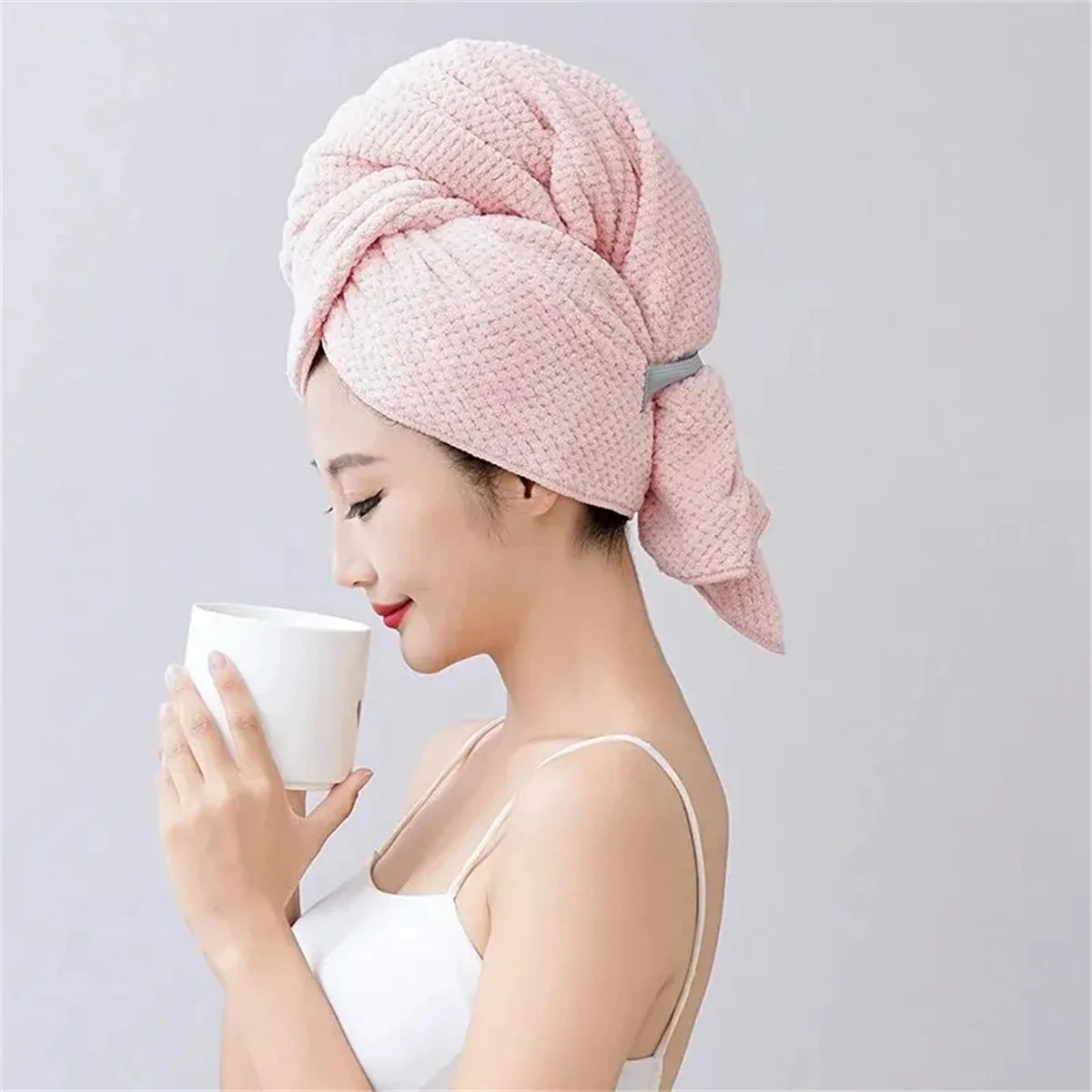 60x100cm Super Absorbent Elastic Band Head Towel for Women's Hair Drying - Extra Large Microfiber Hair Towel Wrap with Headband