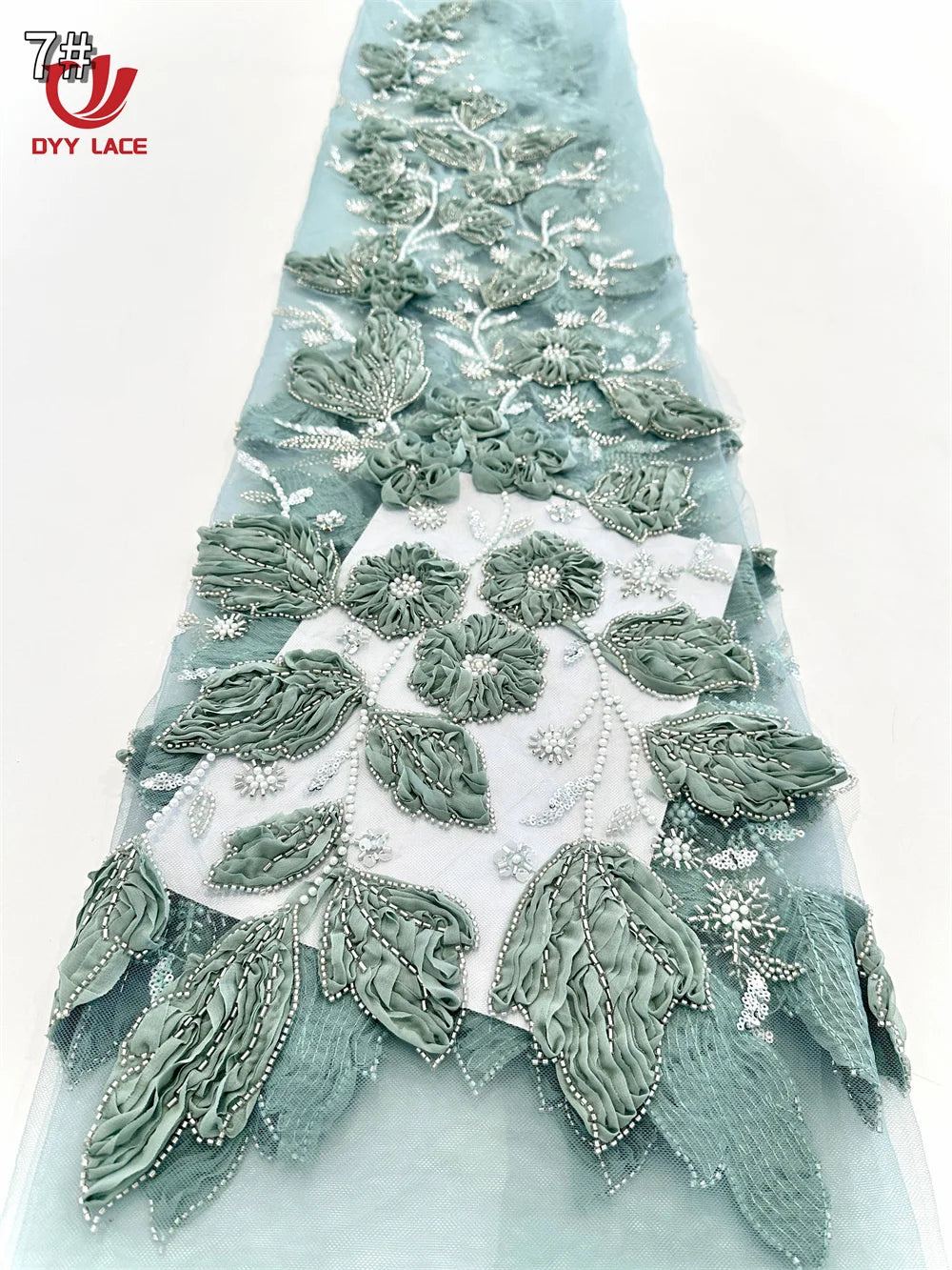 5 Yards African Lace Fabric 2025 High Quality French 3D Flower Sequins Embroidery Beads Tulle Lace Fabric For Party Dress