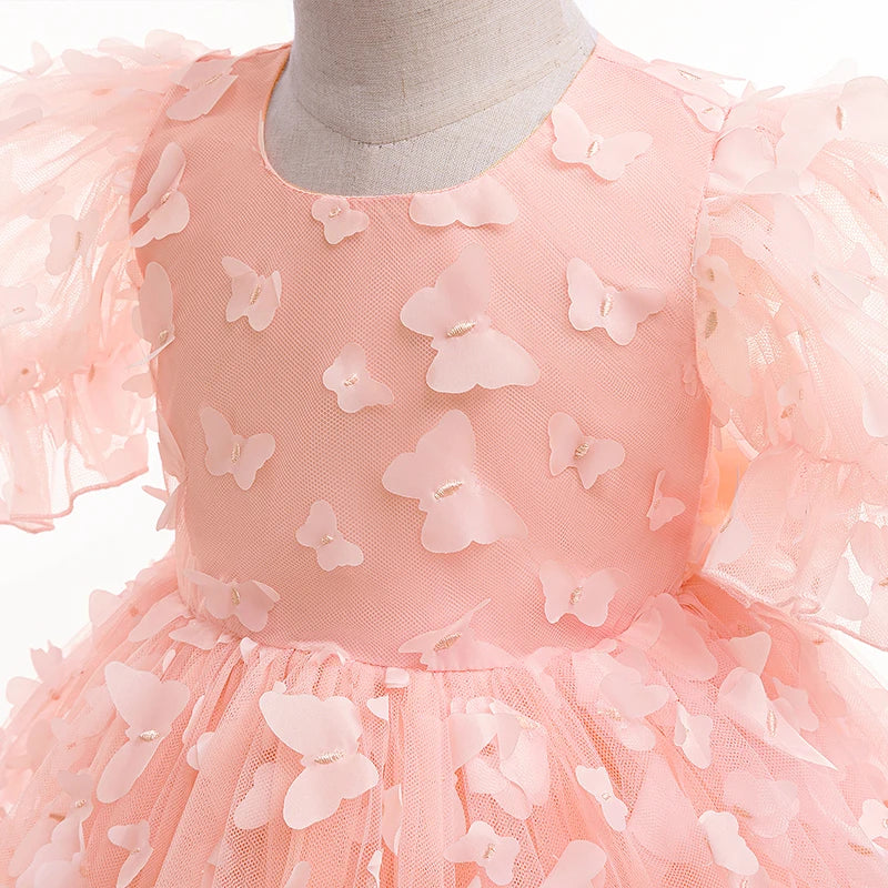 Three-dimensional butterfly Bubble sleeve princess dress