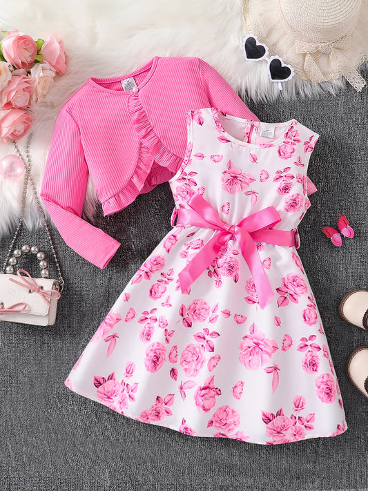 Children's casual vest floral skirt