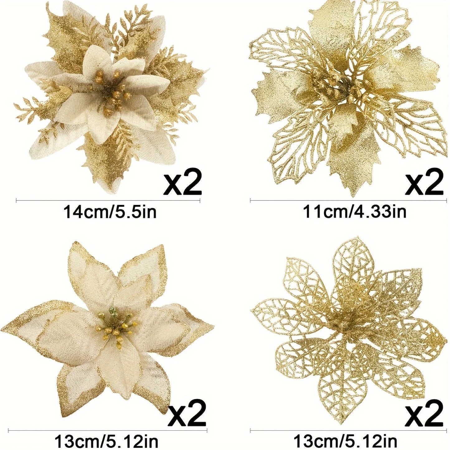 8/16Pcs Glitter Artificial Christmas Flowers