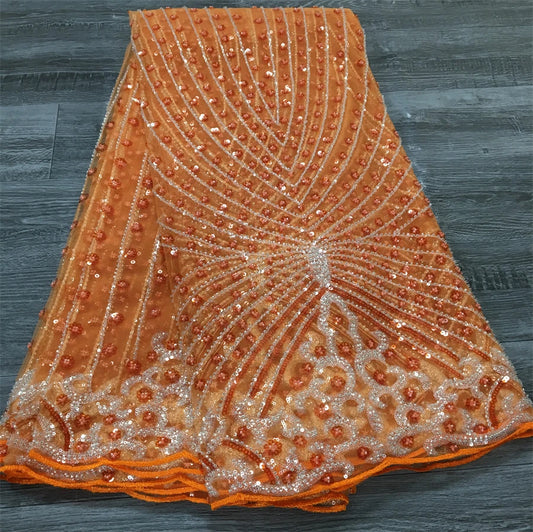 French Beaded Sequins Lace Fabric 2024 High Quality 5 Yard Mesh Tulle African Lace Fabric Nigerian Wedding Dress for Women A3736