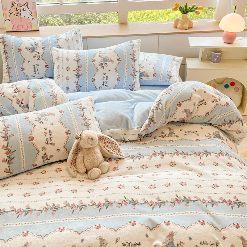 Cute Printed Velvet Duvet Cover Set
