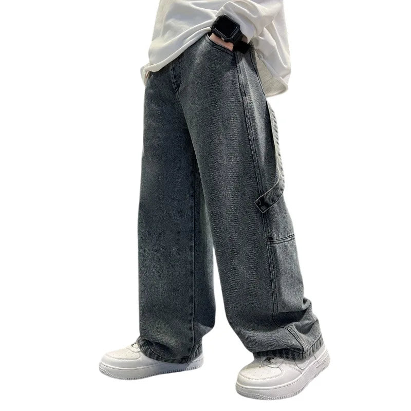 New Kids Denim Loose Pocket Pants Trousers