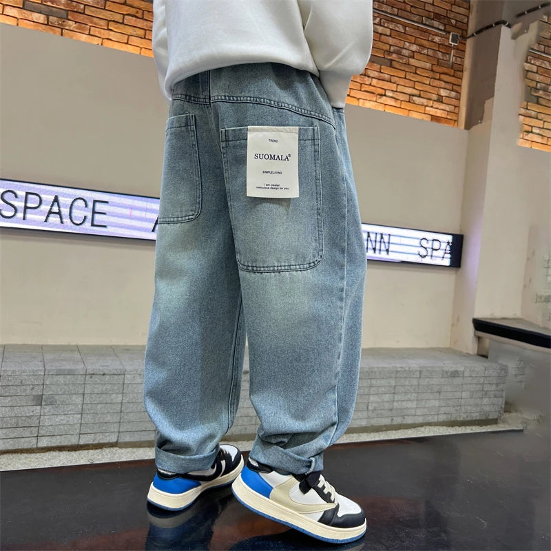 Big pocket letter straight jeans