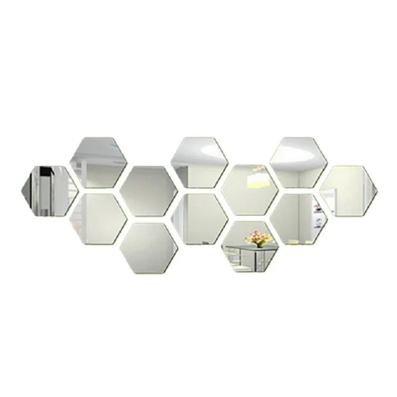 6/12 pcs 3-D Hexagon Mirror Wall Sticker