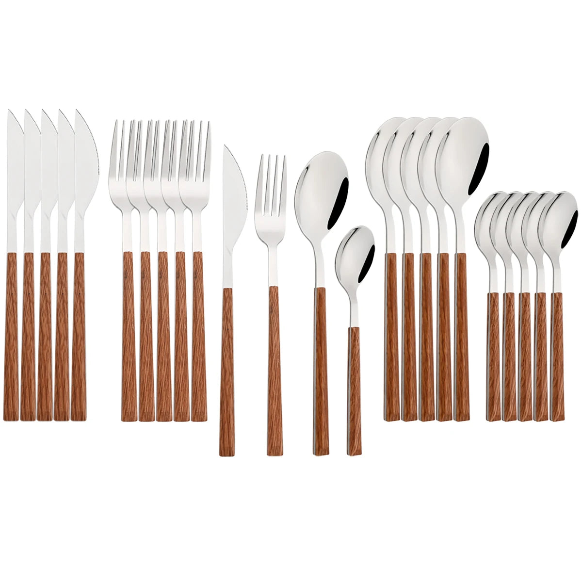 24Pcs Knife Fork Spoon Dinnerware Set High Quality Cutlery Set Stainless Steel Flatware Creative Imitation Wood Handle Tableware