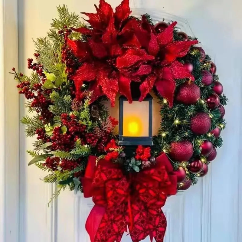 Christmas Wreath With Lantern Front Door