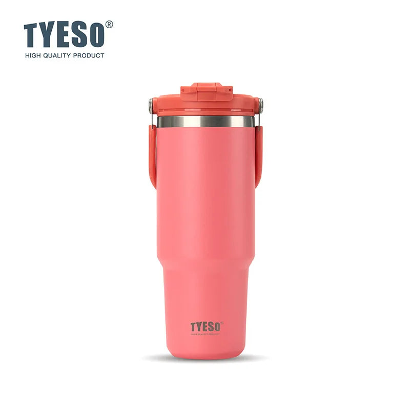 Tyeso Large-Capacity Thermoses Handle Vacuum Cup Dual-Drink Coffee Mug Stainless Steel Ice Cup Car Bottle Hot Cold Retention
