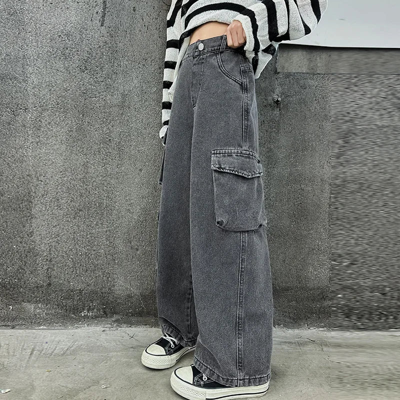 Kids Casual Denim Straight Baggy Trousers