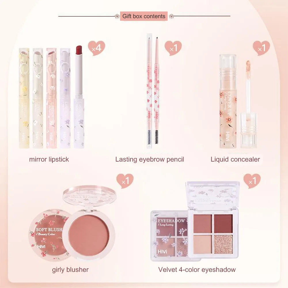 Beauty Set with Lipstick, Concealer, Eyeshadow, Eyebrow, and Blush Makeup