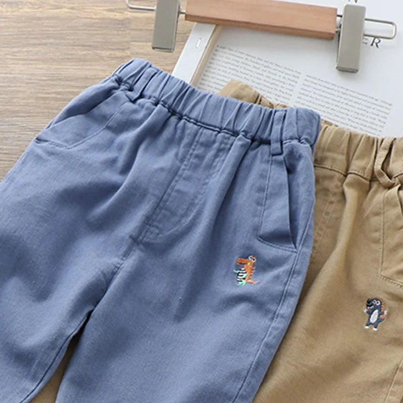 Boys' Cartoon Embroidered Casual Pants