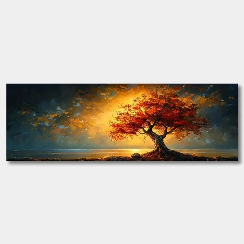 Large size Abstract Canvas Poster Red Yellow Tree of Life Wall Art Print Painting Pictures for Modern Living Room Bedroom Decor