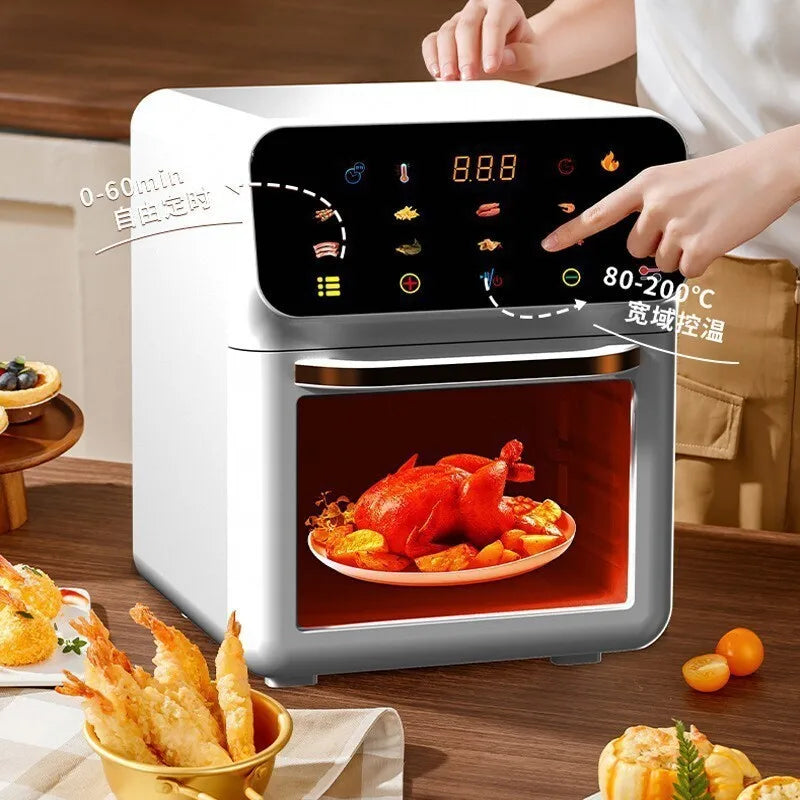 Household large capacity visual air fryer multifunctional healthy touch screen electric oven non-stick pan baking utensils