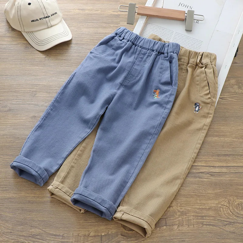 Boys' Cartoon Embroidered Casual Pants