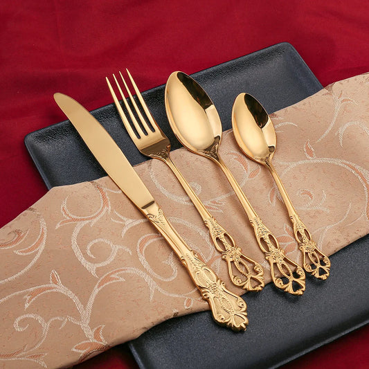 Luxury Gold Stainless Steel Cutlery Set Steak Knife Fork Spoon Tableware Dinnerware Set for Home Restaurant Wedding