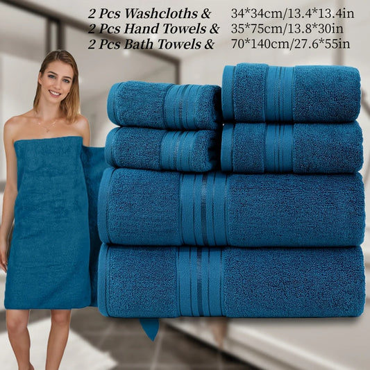 6pcs Bath Towels Set Cotton 2pcs Washcloths 2pcs Hand Towels 2pcs Bath Towels Absorbent Quick-drying Soft for Bathroom Hotel