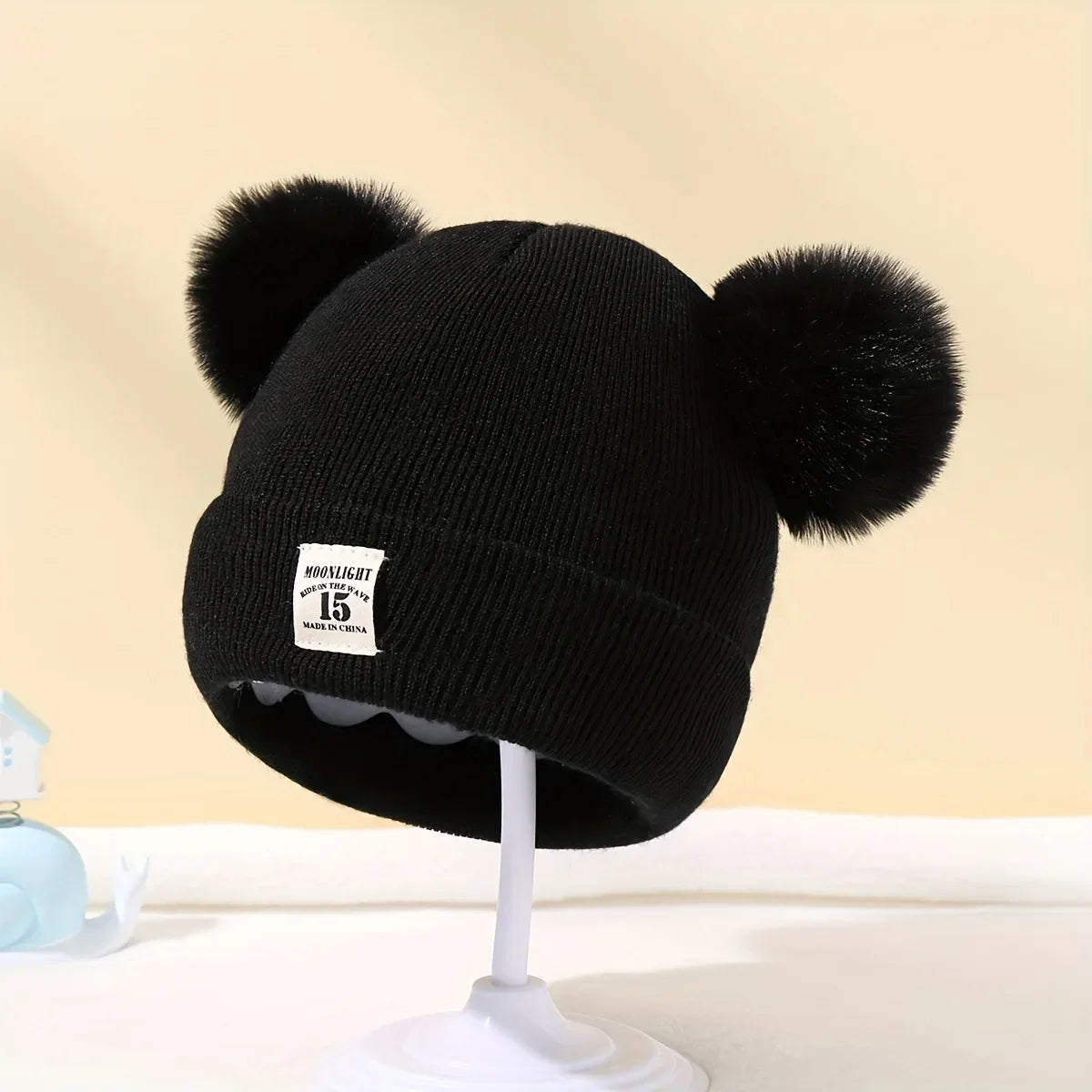 Wool Knitted Bonnet Pompom Hat