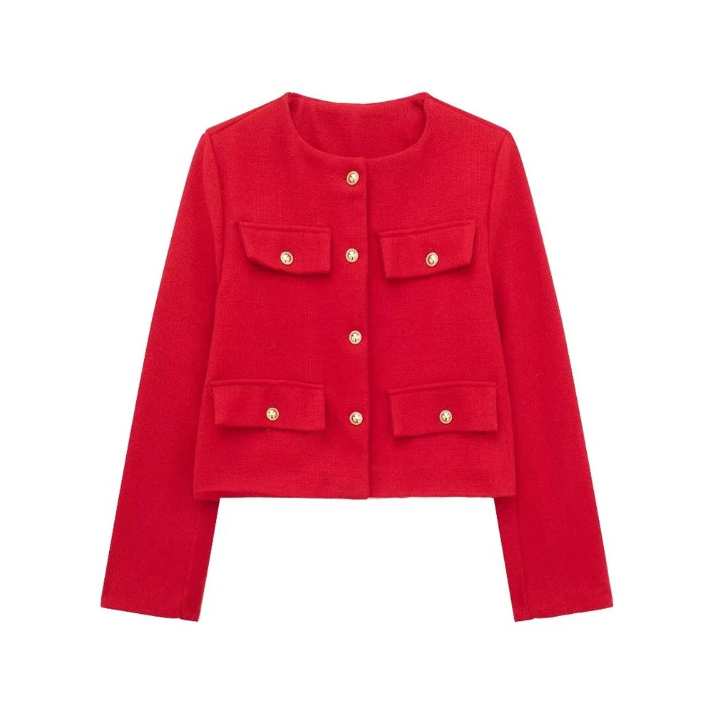 Women's Golden Button Jacket Chic Tops