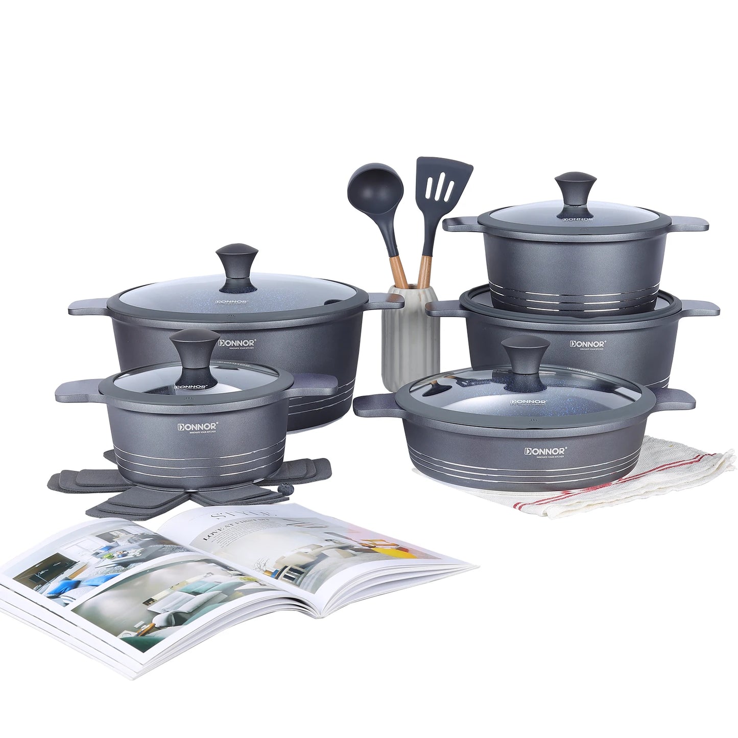 DONNOR Ceramic Cookware Set,Healthy Non-stick Cookware Set Suitable for Induction Cooktops/DishwashersFree of PFAS,PFOA and PTFE