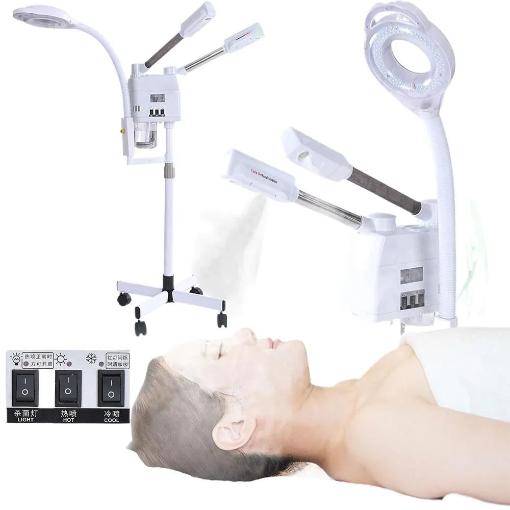 3 in 1 Hot&Cold Facial Steamer Warm Mist Ion Ozone Steaner with Lamp for Face Deep Cleaning Vaporizer  Salon Home Spa  vaporera