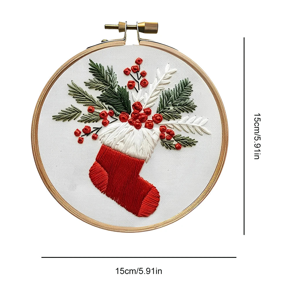 Christmas DIY Embroidery Kit Wreath Printed Pattern Cross Stitch Set Handmade Sewing Art Craft Kit for Beginners Adults Needlewo