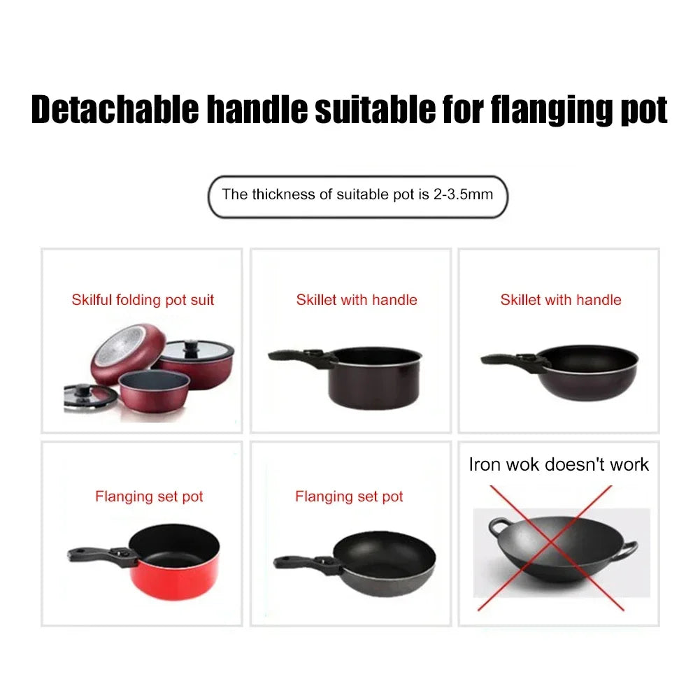 Detachable Removable Pan Pot Handle Outdoor Tableware Anti-Scalding Clip Hand Grip for Kitchen Cooking Frying Cookware Bowl