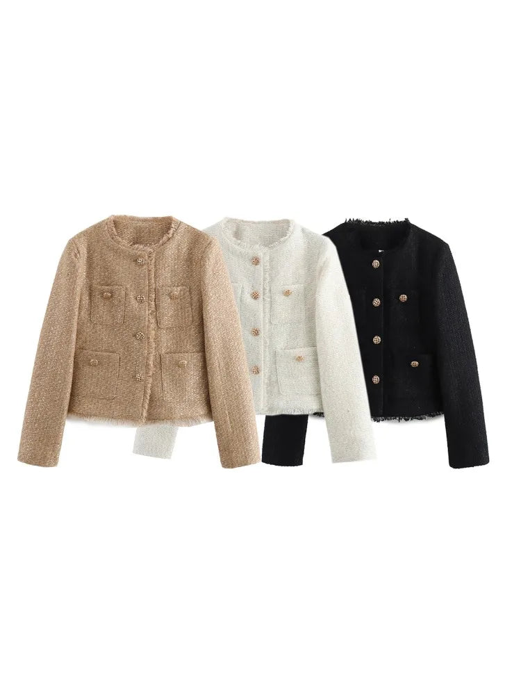 Chic Female Tweed Woolen Outerwear jacket
