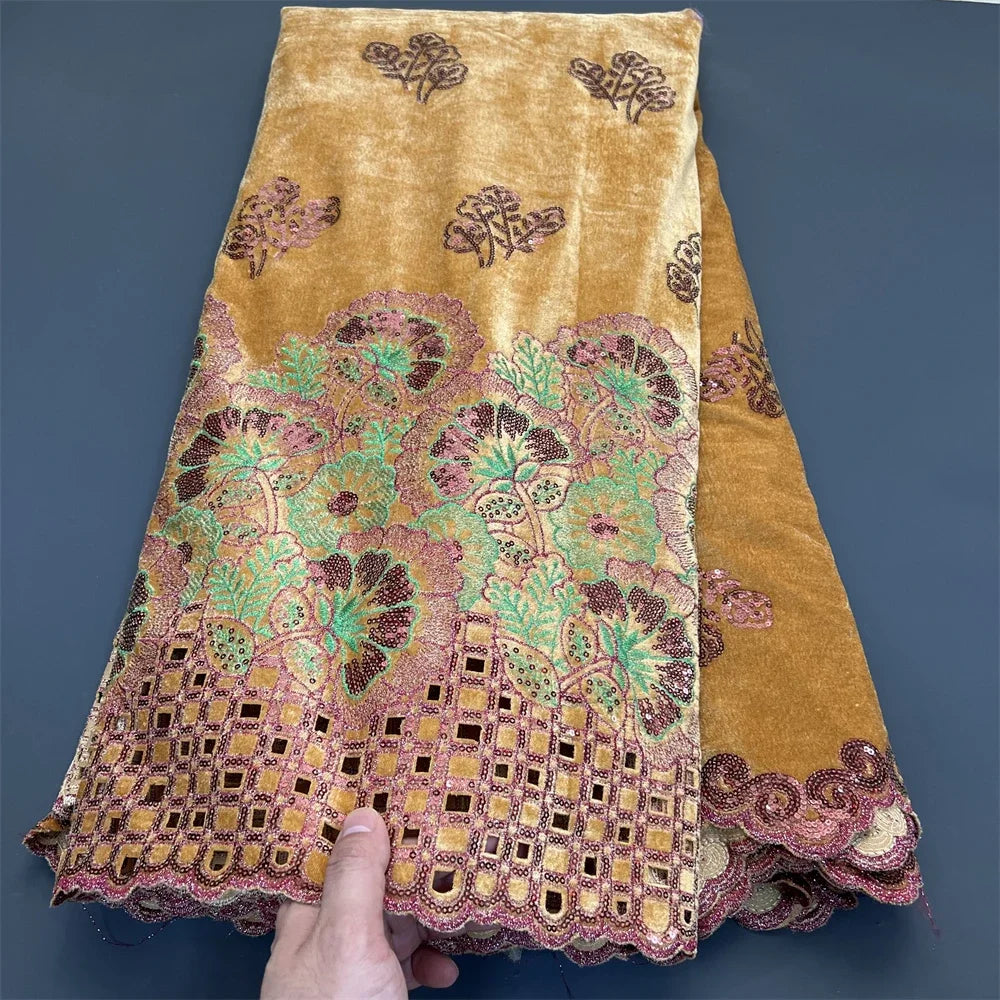 2025 Black African Nigerian velvet lace fabric Sequins Lace Fabric Guipure For Sewing Wedding Party Cloth High Quality Tissu