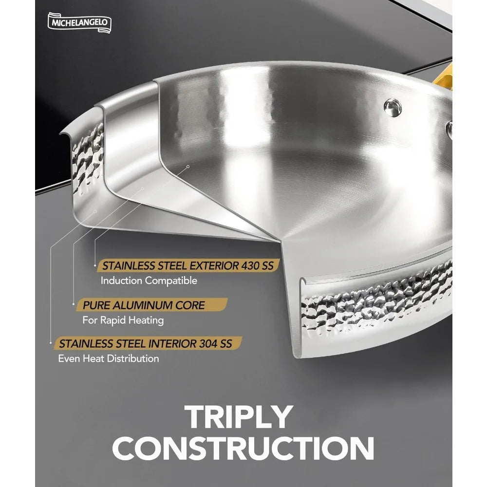 MICHELANGELO Hammered Stainless Steel Pot Set with Gold Handle Cookware Set, Premium Induction Kitchen Cookware, Oven Safe