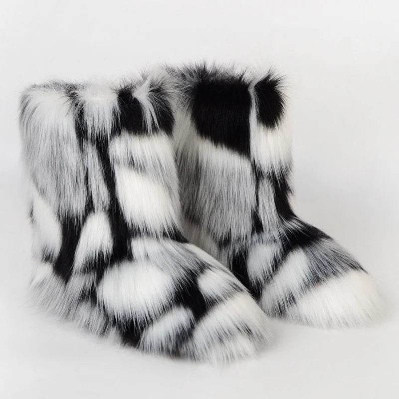 Fluffy Mid-calf Fashion Snow Warm Cotton Shoes