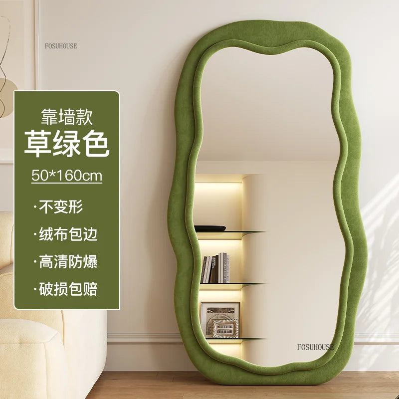 French Special-shaped Home Full-body Floor Mirrors Home Living Room Bedroom Designer Mirror Luxury Wave Full-length Mirror