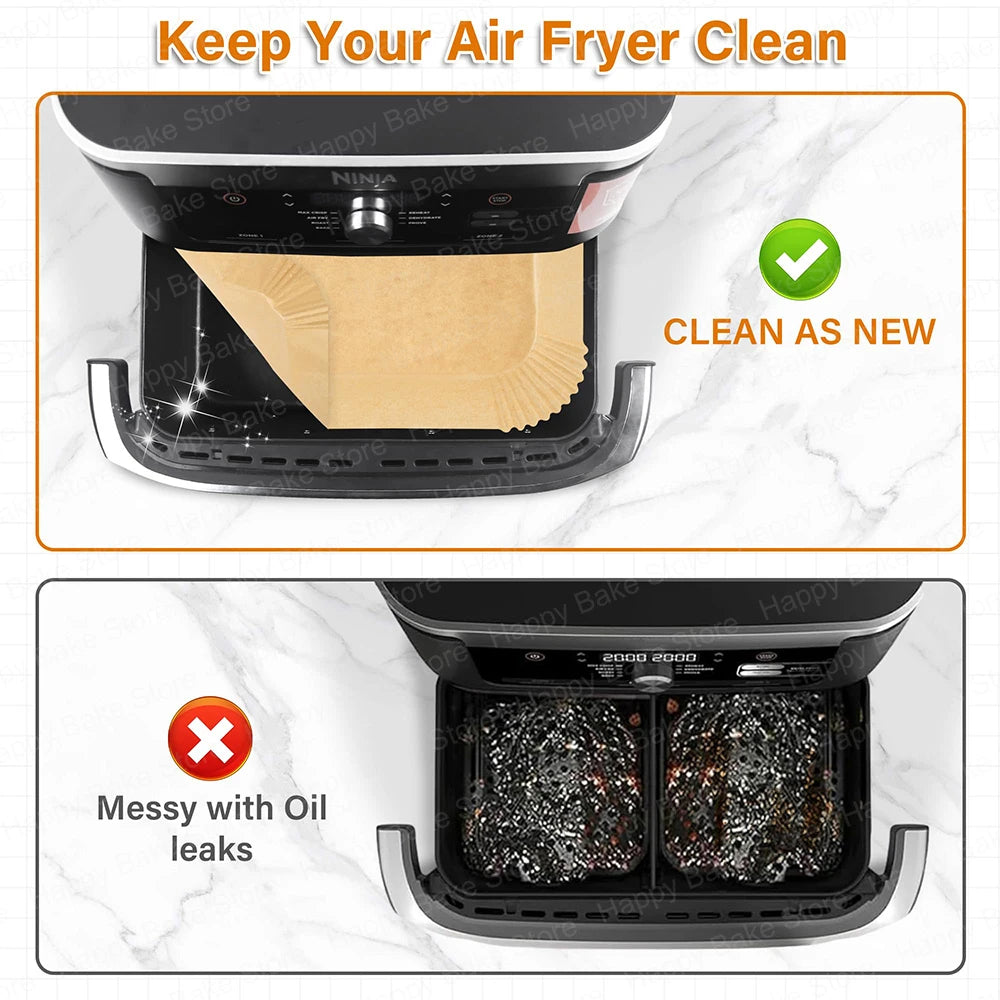 Hot Air Fryer Baking Paper for Cosori 2 Chambers Airfryer Dual Blaze TwinFry XXL 10L, Ninja Foodi Flexdrawer 10.4L AF500DE