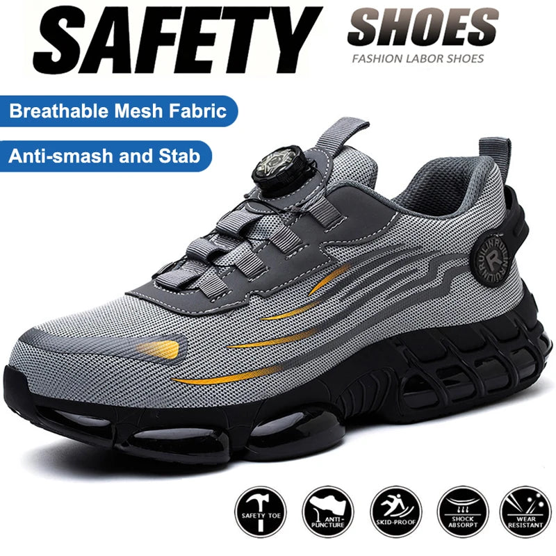 Rotating Button Man Lightweight Breathable Safety Shoes