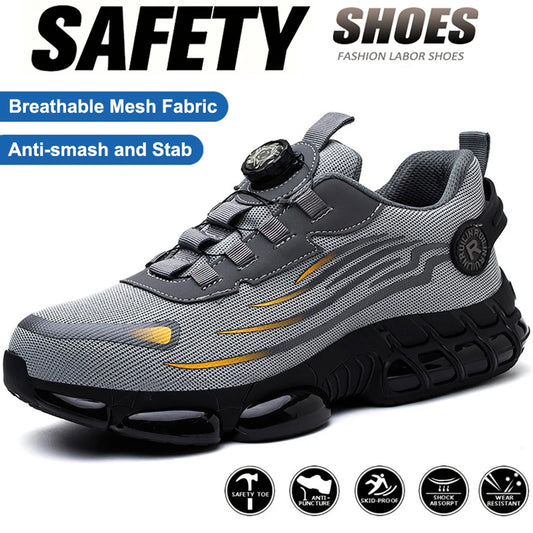 Rotating Button Man Lightweight Breathable Safety Shoes