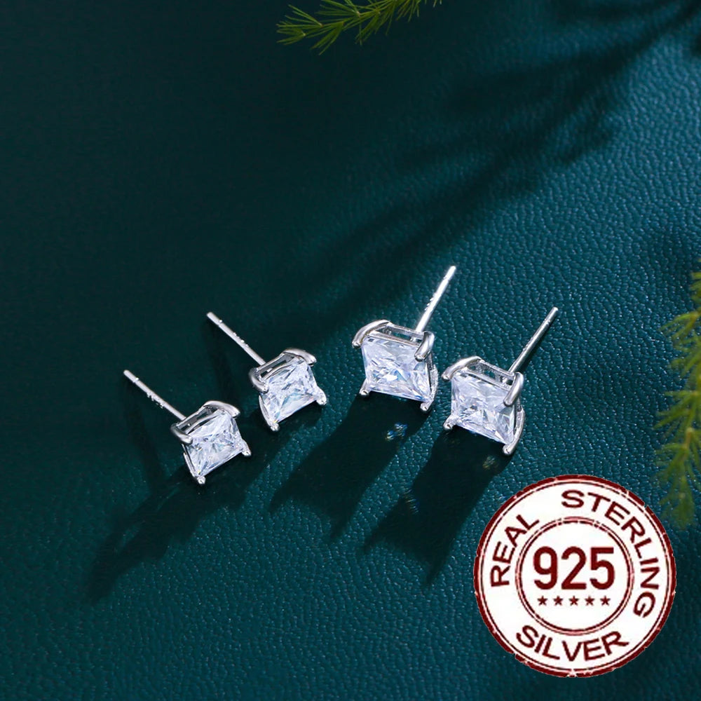 Sterling Silver Zircon Stud Earrings